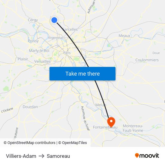 Villiers-Adam to Samoreau map