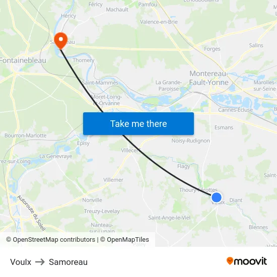 Voulx to Samoreau map