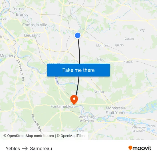 Yebles to Samoreau map