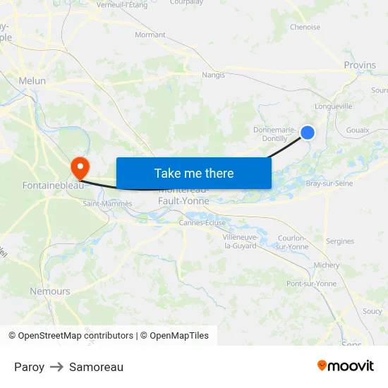 Paroy to Samoreau map