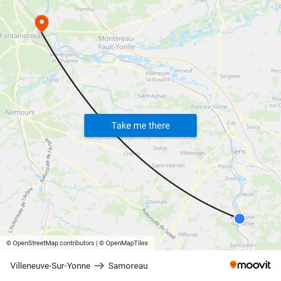 Villeneuve-Sur-Yonne to Samoreau map
