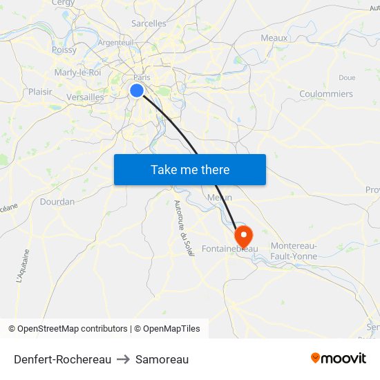 Denfert-Rochereau to Samoreau map