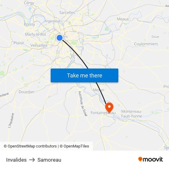 Invalides to Samoreau map