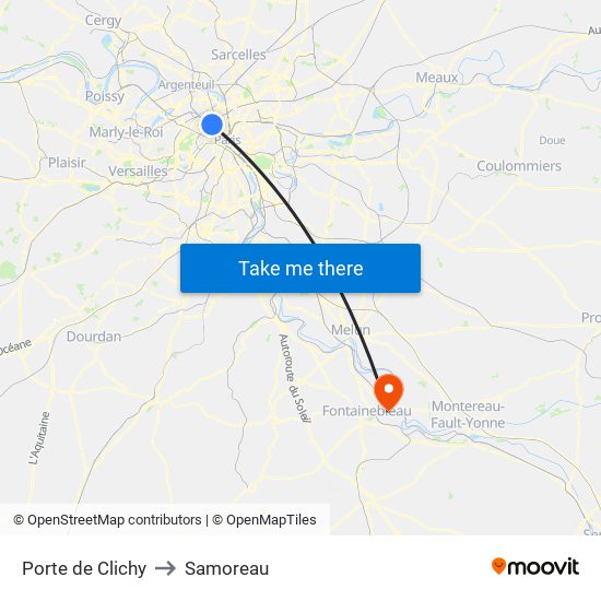 Porte de Clichy to Samoreau map