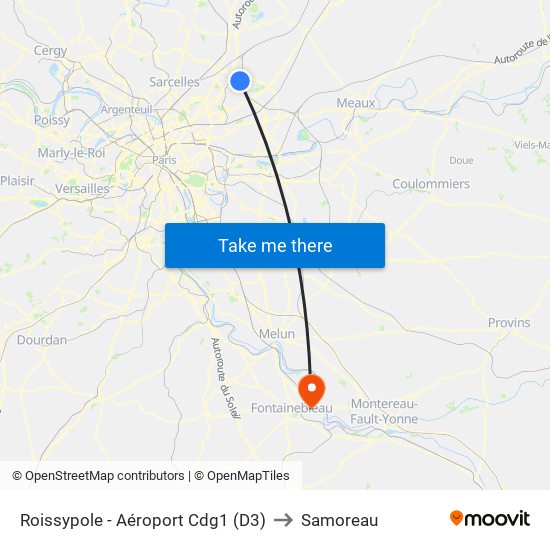 Roissypole - Aéroport Cdg1 (D3) to Samoreau map