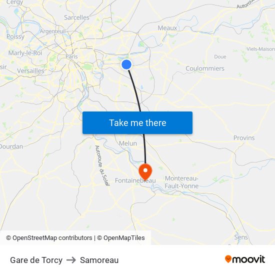 Gare de Torcy to Samoreau map