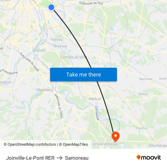 Joinville-Le-Pont RER to Samoreau map