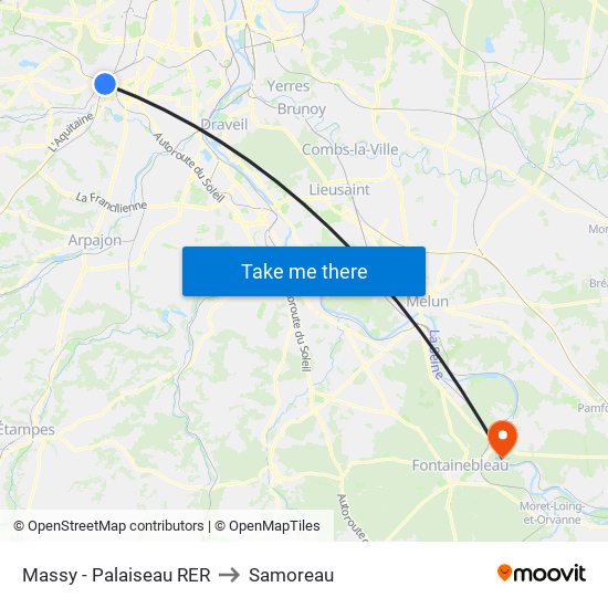 Massy - Palaiseau RER to Samoreau map