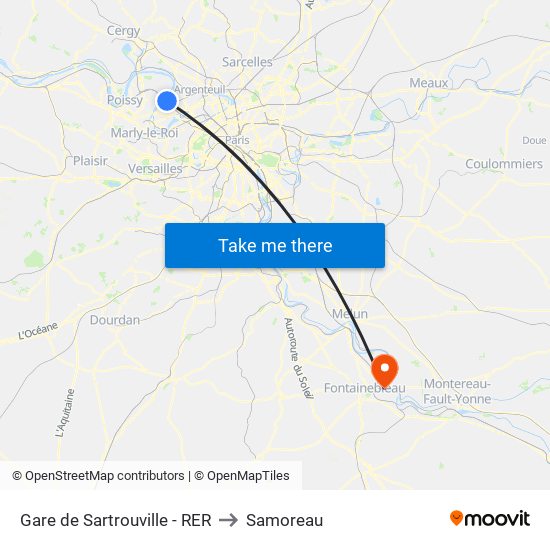 Gare de Sartrouville - RER to Samoreau map