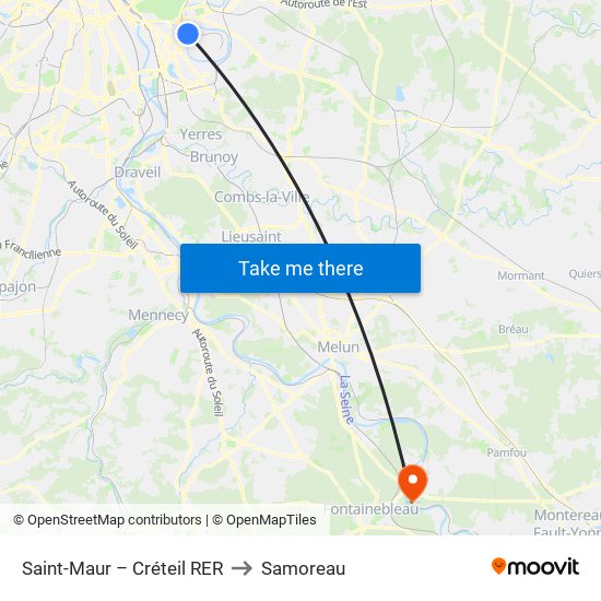 Saint-Maur – Créteil RER to Samoreau map
