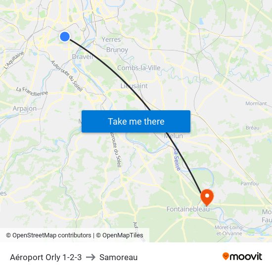 Aéroport Orly 1-2-3 to Samoreau map