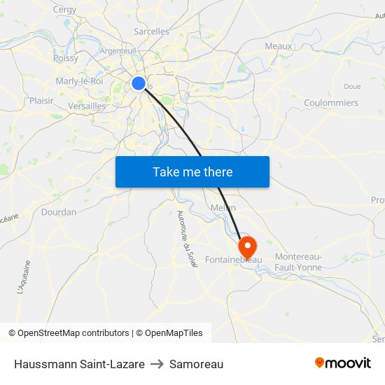 Haussmann Saint-Lazare to Samoreau map