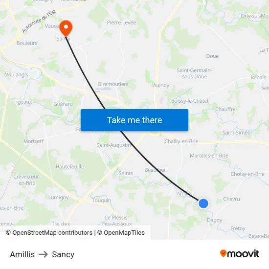 Amillis to Sancy map