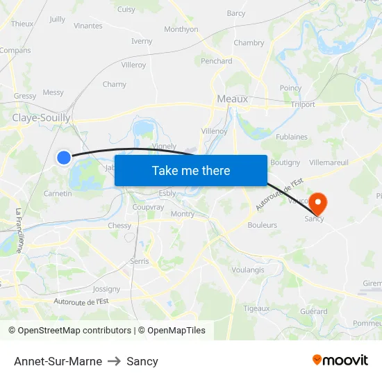 Annet-Sur-Marne to Sancy map