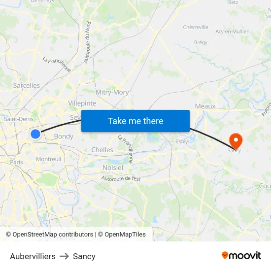 Aubervilliers to Sancy map