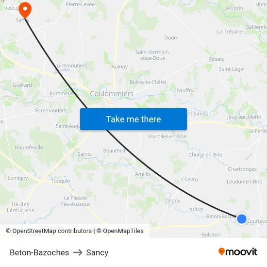 Beton-Bazoches to Sancy map