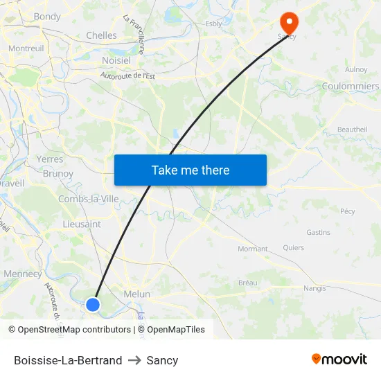 Boissise-La-Bertrand to Sancy map