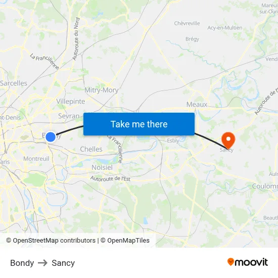 Bondy to Sancy map