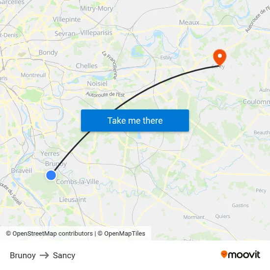 Brunoy to Sancy map