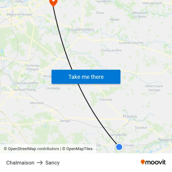 Chalmaison to Sancy map