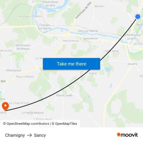 Chamigny to Sancy map