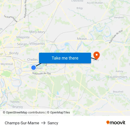 Champs-Sur-Marne to Sancy map