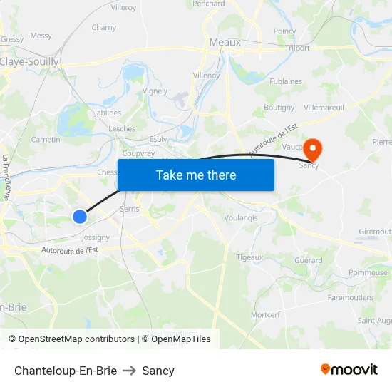 Chanteloup-En-Brie to Sancy map