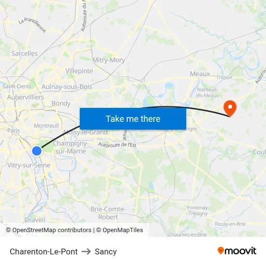 Charenton-Le-Pont to Sancy map