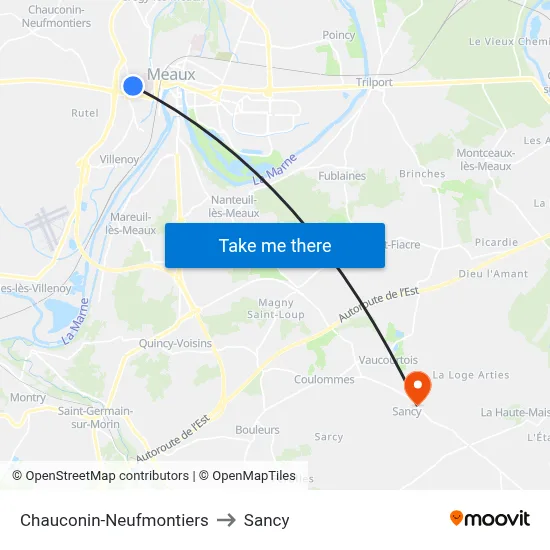 Chauconin-Neufmontiers to Sancy map