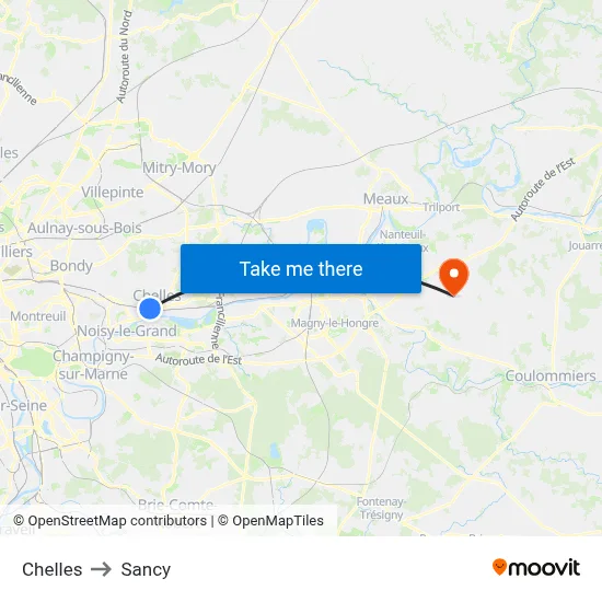 Chelles to Sancy map