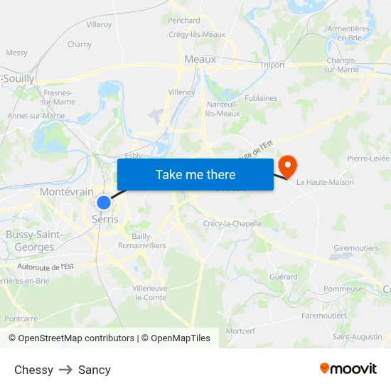 Chessy to Sancy map