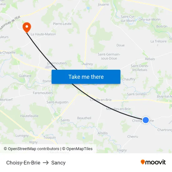 Choisy-En-Brie to Sancy map
