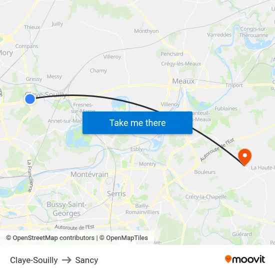 Claye-Souilly to Sancy map