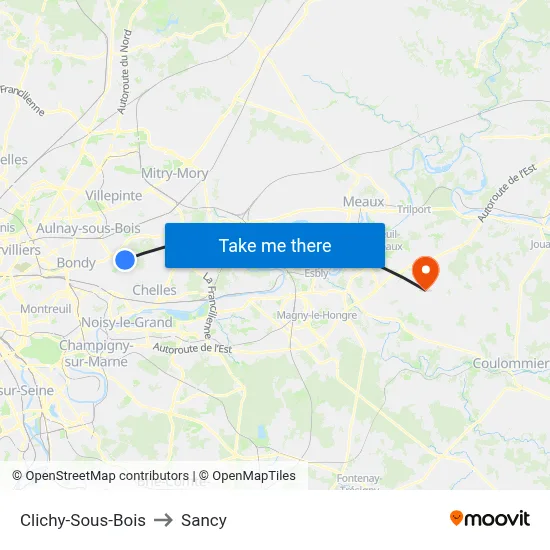 Clichy-Sous-Bois to Sancy map
