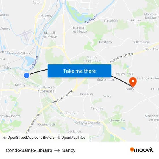 Conde-Sainte-Libiaire to Sancy map