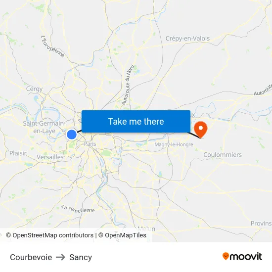 Courbevoie to Sancy map