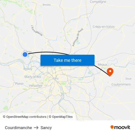 Courdimanche to Sancy map