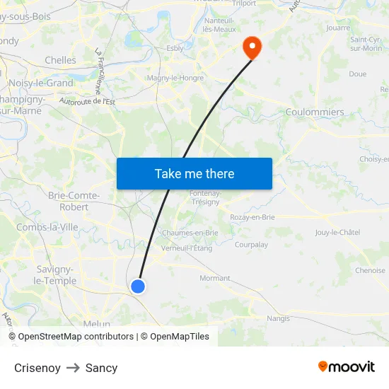 Crisenoy to Sancy map