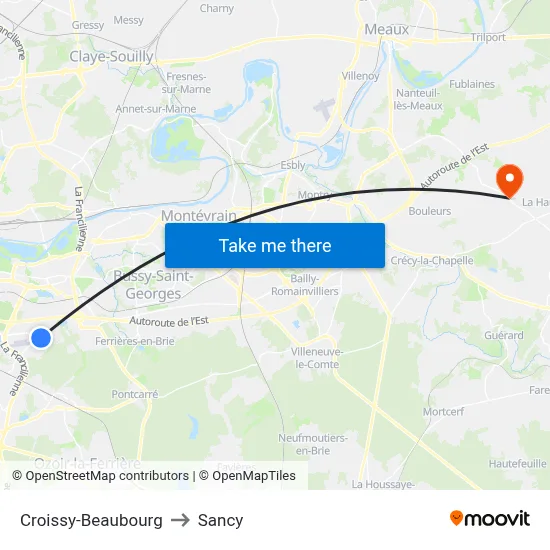 Croissy-Beaubourg to Sancy map