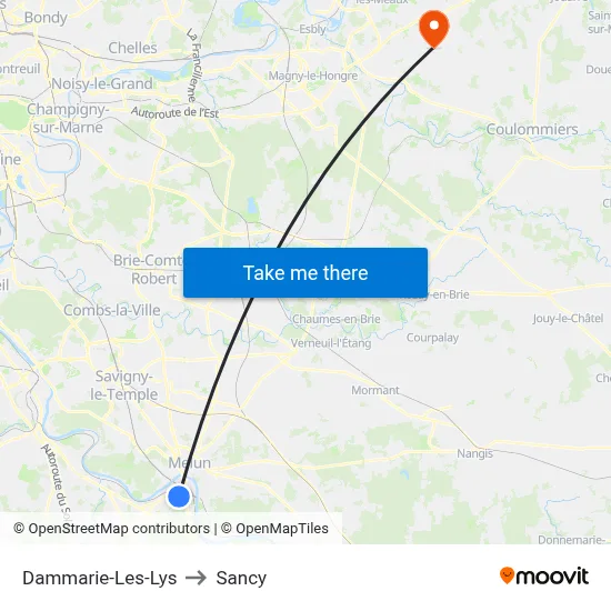 Dammarie-Les-Lys to Sancy map