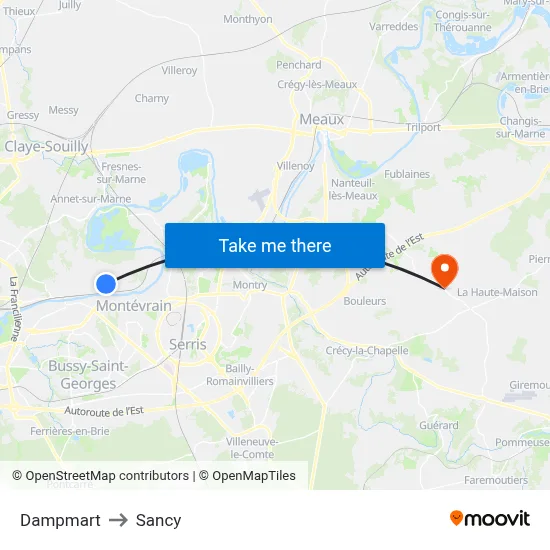 Dampmart to Sancy map