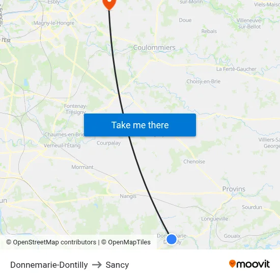 Donnemarie-Dontilly to Sancy map
