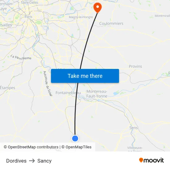 Dordives to Sancy map
