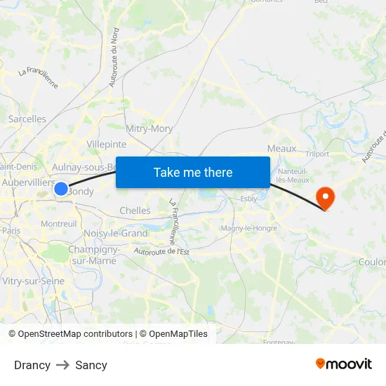 Drancy to Sancy map