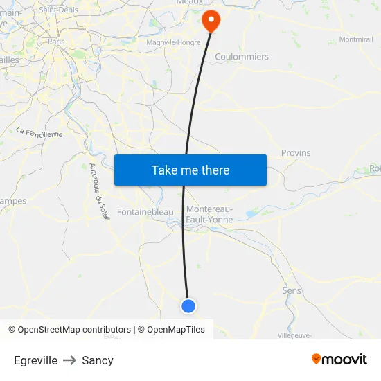 Egreville to Sancy map