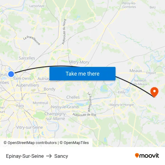 Epinay-Sur-Seine to Sancy map