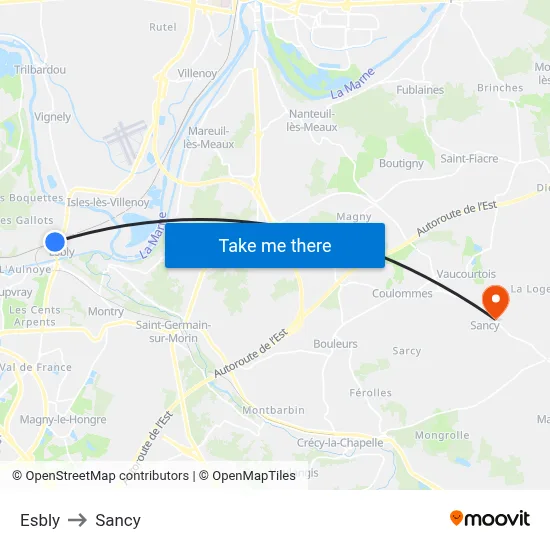 Esbly to Sancy map