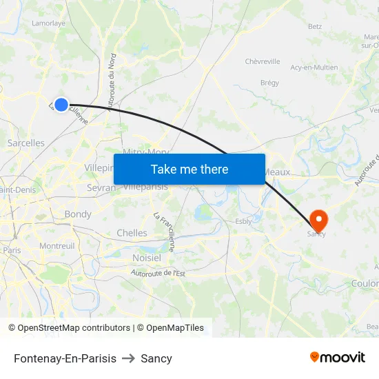 Fontenay-En-Parisis to Sancy map