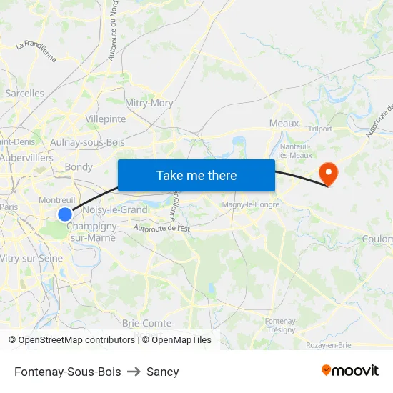 Fontenay-Sous-Bois to Sancy map