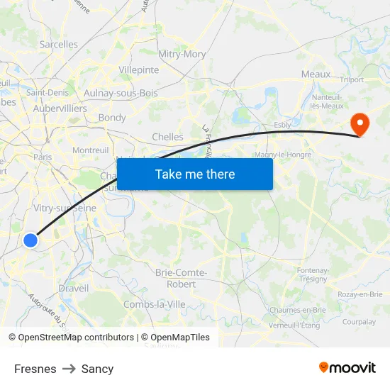 Fresnes to Sancy map